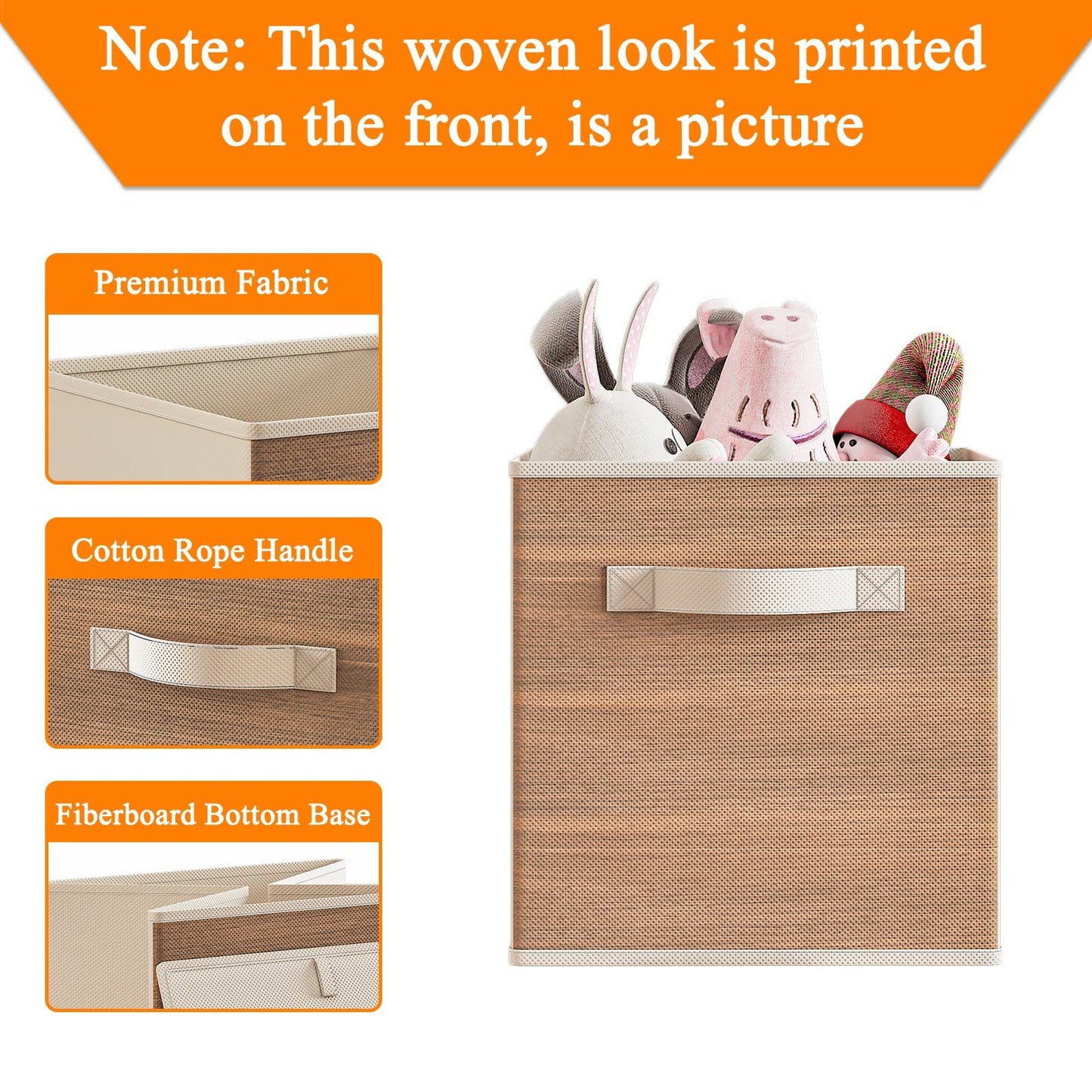 Fabric Storage Cubes with Handle, Foldable Cube Storage Bins, 6 Pack Storage Baskets for Shelves, Storage Boxes for Organizing Closet Bins, Wood Grain