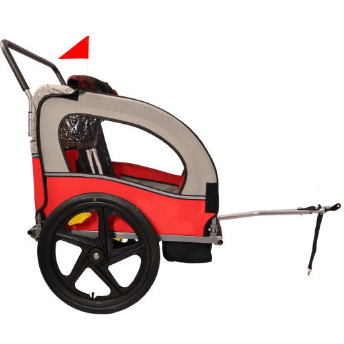 2-in-1 Double 2 Seat Bicycle Bike Trailer Jogger Stroller for Kids Children Foldable Collapsible w/Pivot Front Wheel
