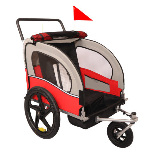 2-in-1 Double 2 Seat Bicycle Bike Trailer Jogger Stroller for Kids Children Foldable Collapsible w/Pivot Front Wheel